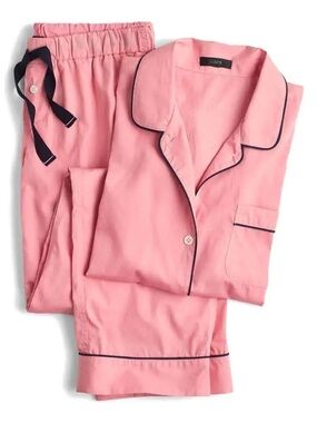 J. Crew Vintage Cotton Pajama Set XS | Pink w/ Contrast Trim
